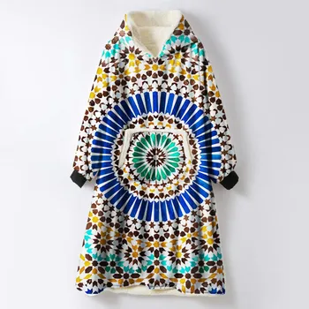 

Bohemian Hooded Blanket With Sleeves Warm Outdoor Hoodie Blanket BathRobe Sofa Pullover Coat Sweatshirt TV Blanket Winter Hoody