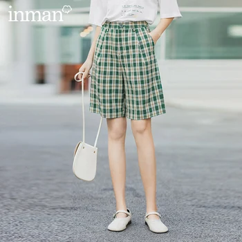 

INMAN 2020 Summer New Arrival Nifty British Style Vintage Check Literary Preppy Style Straight Half Length Pant