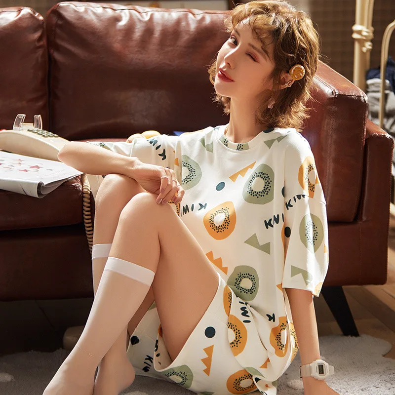 

Summer Short Sleeve Shorts 6535 Cotton Pajamas GIRL'S Loose-Fit Korean-style Thin Japanese Korean Pajamas Ladies Home Leisure Su