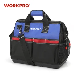 WORKPRO Bolsa de herramientas de alta resistencia, organizador de herramientas de lona de boca ancha de 14/18 pulgadas con Base moldeada a prueba de agua