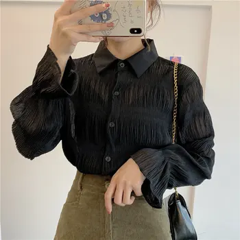 

Alien Kitty Gentle Office Lady Loose Pleated 2020 Tops High Street Blouses Flare Sleeves Chic Feminine Casual Women Shirts