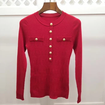 

Women Slim Sweater Autumn Winter Long Sleeve Solid Button Knitwear Pullover Sweater O-Neck Jumper Female