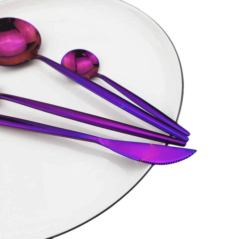 Cutlery Set Western Style Cutlery Set Stainless Steel Cutlery Set Shiny Purple Dinnerware Set Western Tableware Set 18/10 Stainless Steel Fork Knife Spoon Cutlery Home Party Silverware