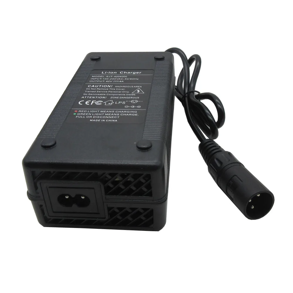 Chargeur de Vélo Électrique 42V 5A, Adaptateur d'Alimentation pour Batterie au Lithium 36V, Câbles de Charge avec Connecteur XLR 3 Broches