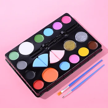 

14 Colors Body Art Oil Painting Kids Face Paint Safe Child Halloween Make Up Painting Cosmetic Kit W/ Pattern Templates