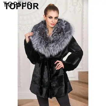 

TOPFUR New Arrival Real Fur Coat Women Winter Genuine Rex Rabbit Fur Jacket With Silver Fox Fur Hood Thick Warm Female Coat