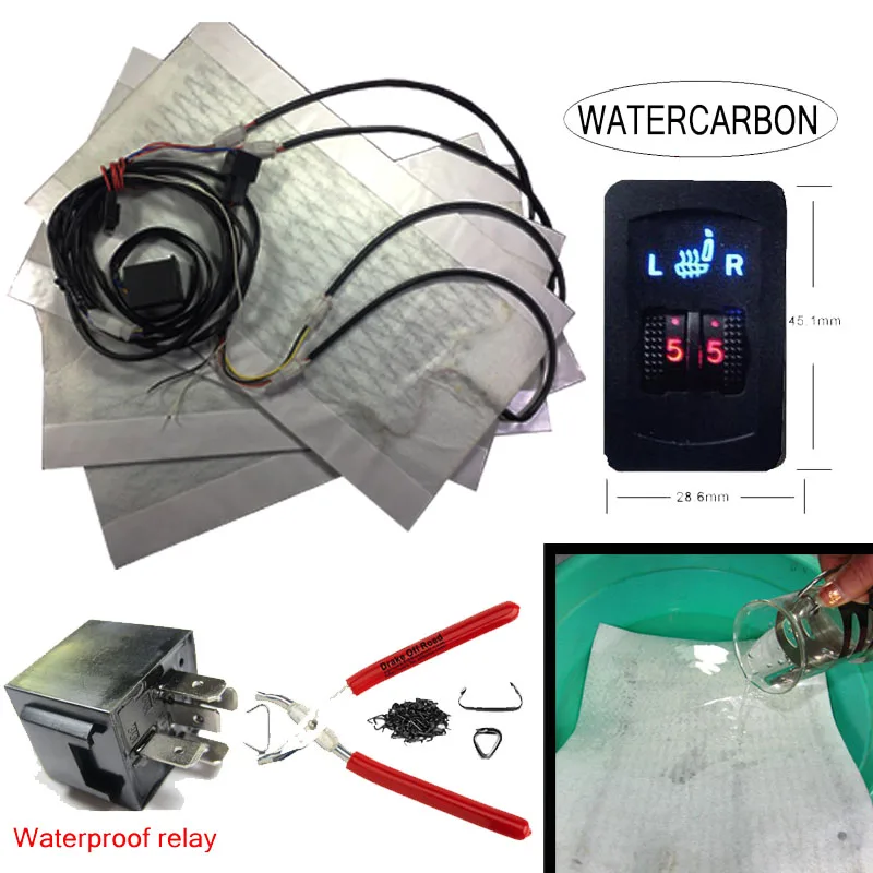 

WATERCARBON Premium Waterproof Heated Seat Kits for Two Seats -5 Dial Setting Kit for Two Seats 100 Hog Ring Pliers