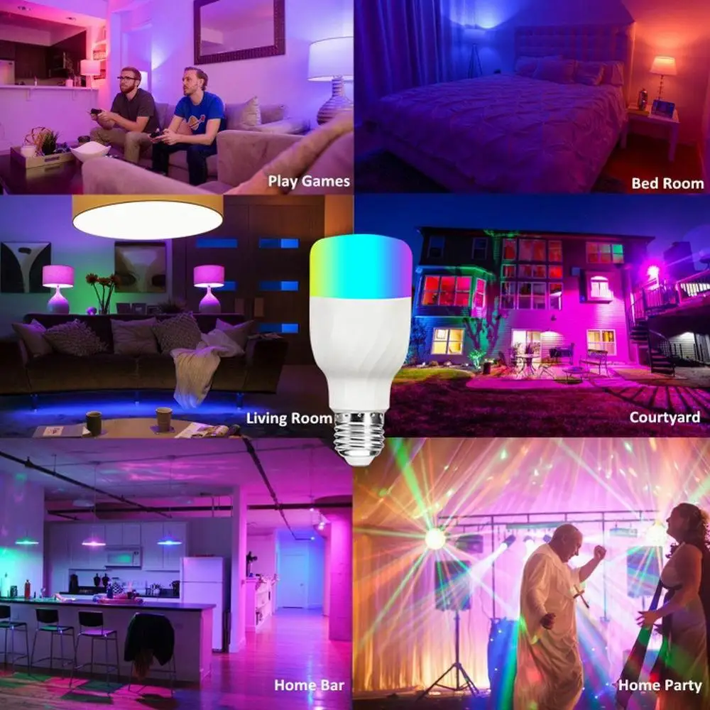 E26/E2/B22 СВЕТОДИОДНАЯ Лампа RGBW wifi-патрон, умный свет лампы 7 Вт диммируемая многоцветная пробуждающая лампа, совместимая с Alexa и Google Assistant