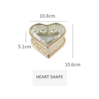 Сердце, алмазная стеклянная коробка, золотые ювелирные изделия, органайзер, держатель, кольцо, ожерелье, браслеты, аксессуары для хранения, домашний стол, декоративный контейнер - Цвет: Gold Heart Shape