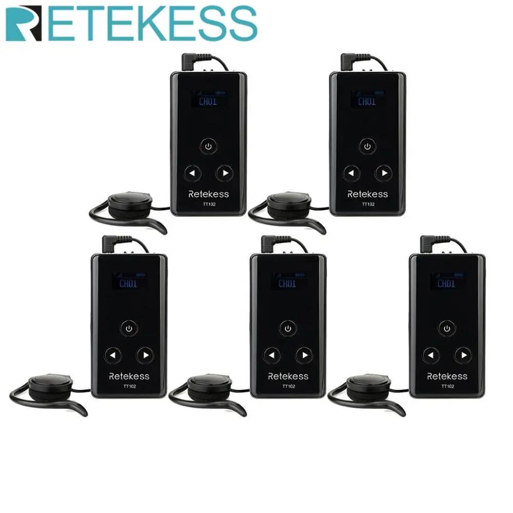 

5pcs RETEKESS TT102 Wireless Audio Receiver 195-230MHz For Tour Guide System 99 Channel Conference Interpretation System Church