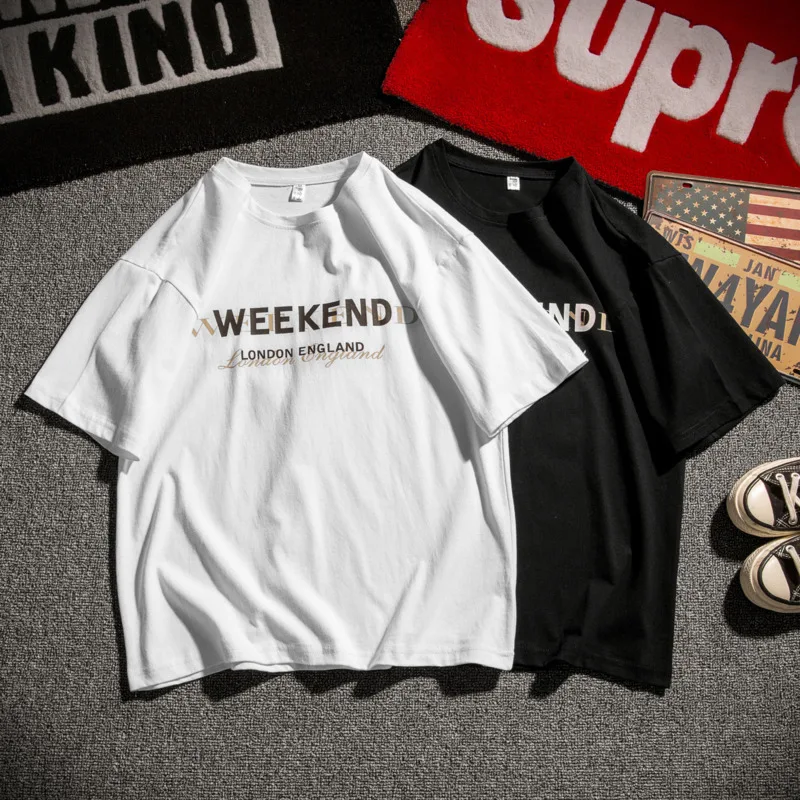 2019 Summer Men's New Casual Letter Printing Round Neck Short-sleeved T-shirt Loose Temperament Trend Cotton Harajuku