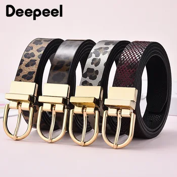 

Deepeel 1pc 2.5cm*110cm Fashion Design Leopard Faux Leather Belt Two-sided Rotating Pin Buckle Thin Belt Jeans Decoration Band