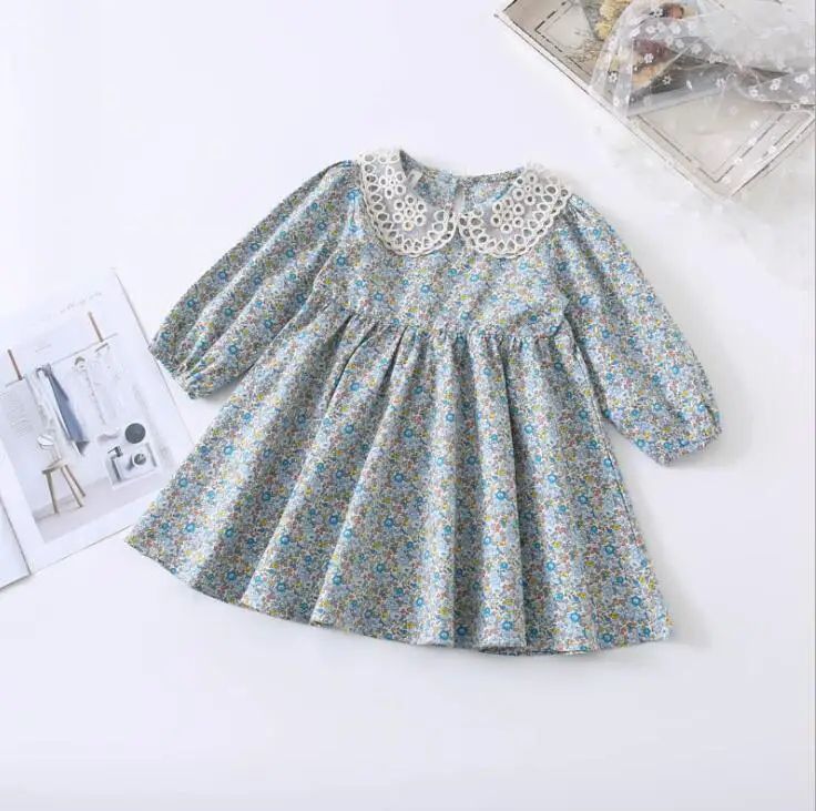 Весенние Хлопковые Платья принцессы с принтом для девочек, милое детское платье, 5 шт./партия