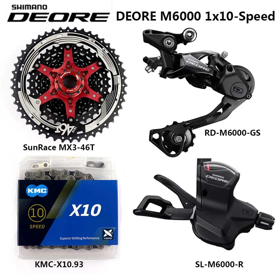 Shimano DEORE M6000 Группа Комплект горного велосипеда MTB 1x10-Speed 11-42 T/46 T M6000 переключатель заднего хода KMC цепь sunracing - Цвет: M6000 KMC 46TB GS