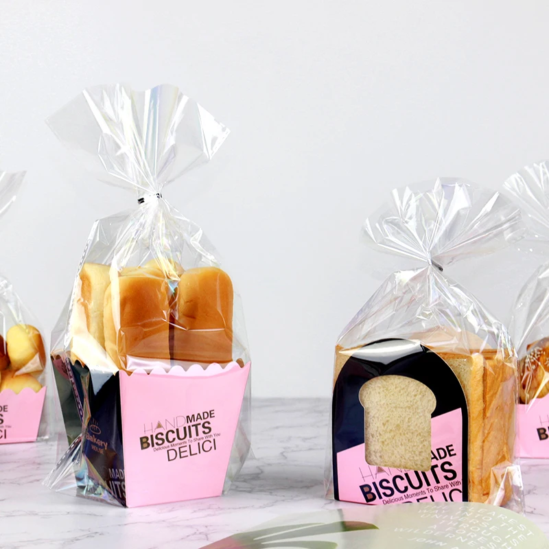 

100pcs High quality lunch bread toast baking package box kitchen creative diy desserts cake paper box packaging bags with tie