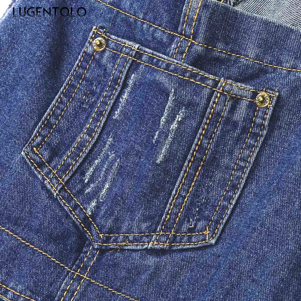 Lugentolo Jeans Woman Fashion Loose Large Size Hole Casual Denim Straps One-piece Sling Button Casual Jeans Street clothing