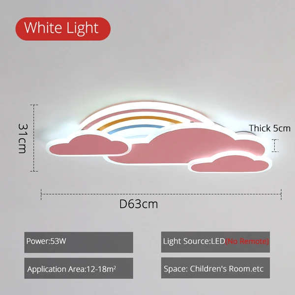 Современный светодиодный потолочный светильник в форме радужных облаков для детской комнаты розовый 220 В потолочный светильник для девочек белый светильник для спальни - Цвет корпуса: Pink-Large Size