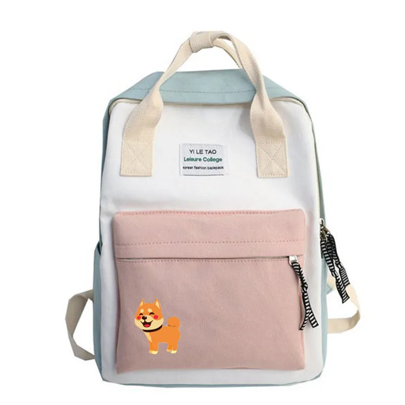 Harajuku карамельный цвет корги милый холщовый портативный школьный рюкзак женский японский Kawaii рюкзак через плечо дорожная сумка рюкзак Mochila