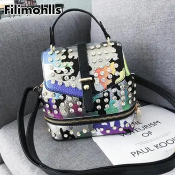 

Punk Style Mini Women Backpack Camouflage Pattern Backpacks for Teenage Girls PU Leather Over Shoulder Bags Diamonds F-517