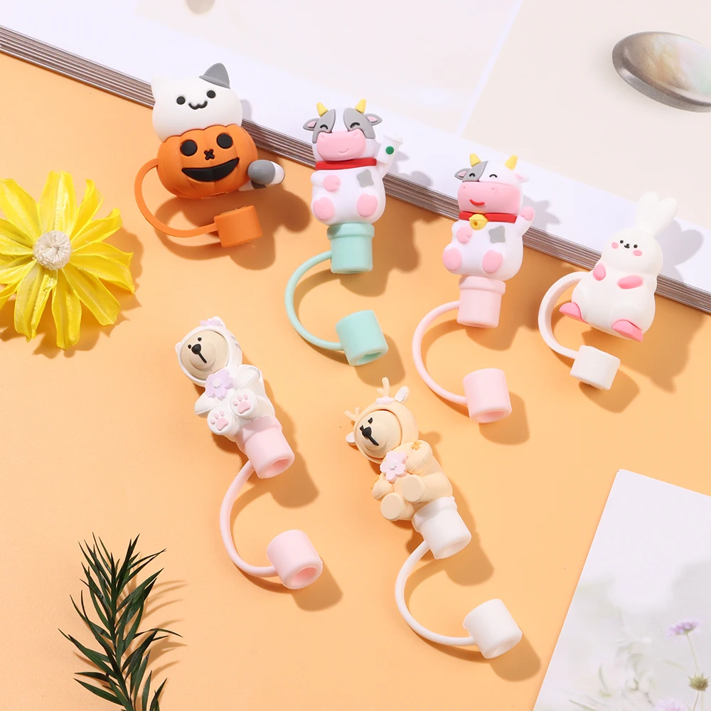 1pc Cute Silicone Straw Cover For Drinking In Kitchen