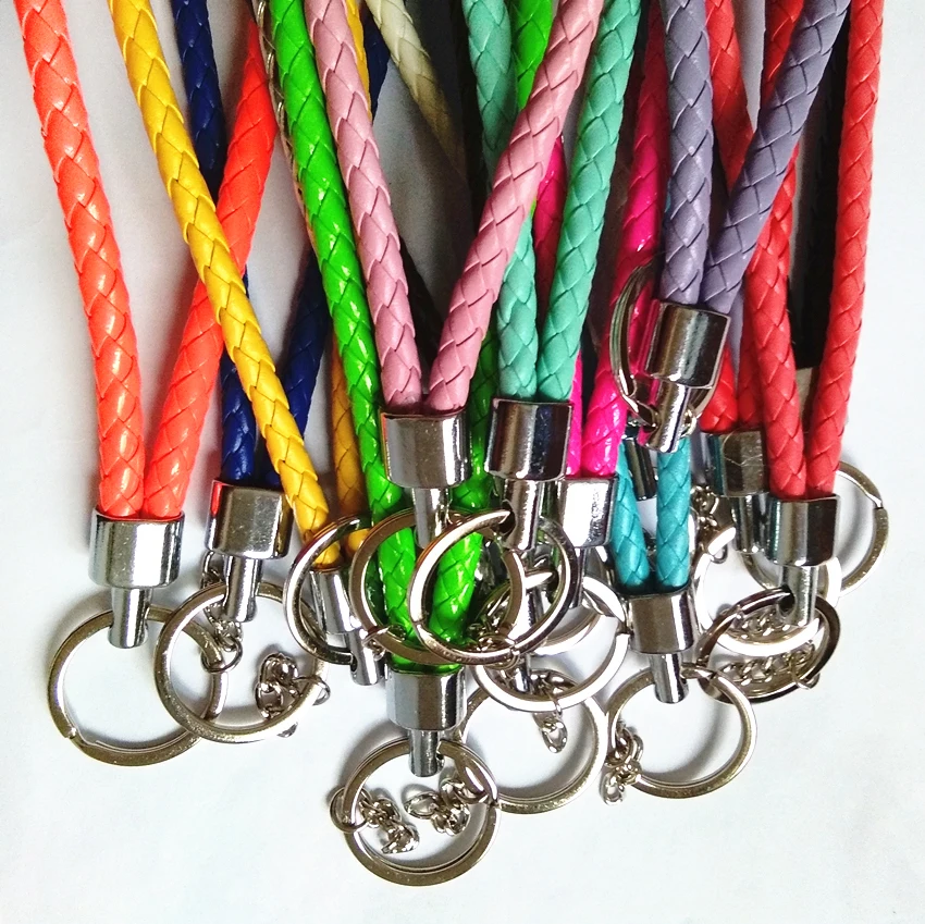 

20cm Overlength Pu Leather Key Chain Hand Rope Jewelry Making Parts Key chain Bag Sliver Car Key Chain Ring Holder Retro Jewelry