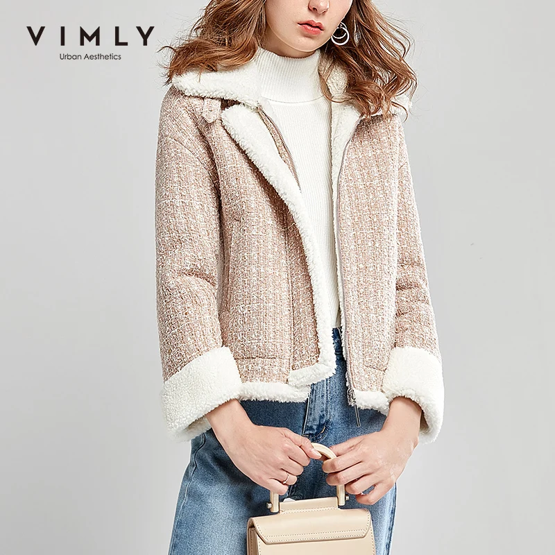 Vimly Thick Short Jacket Women Winter Clothes Elegant Zippers Turn Down Collar Overcoat Female Coats 30326 | Женская одежда