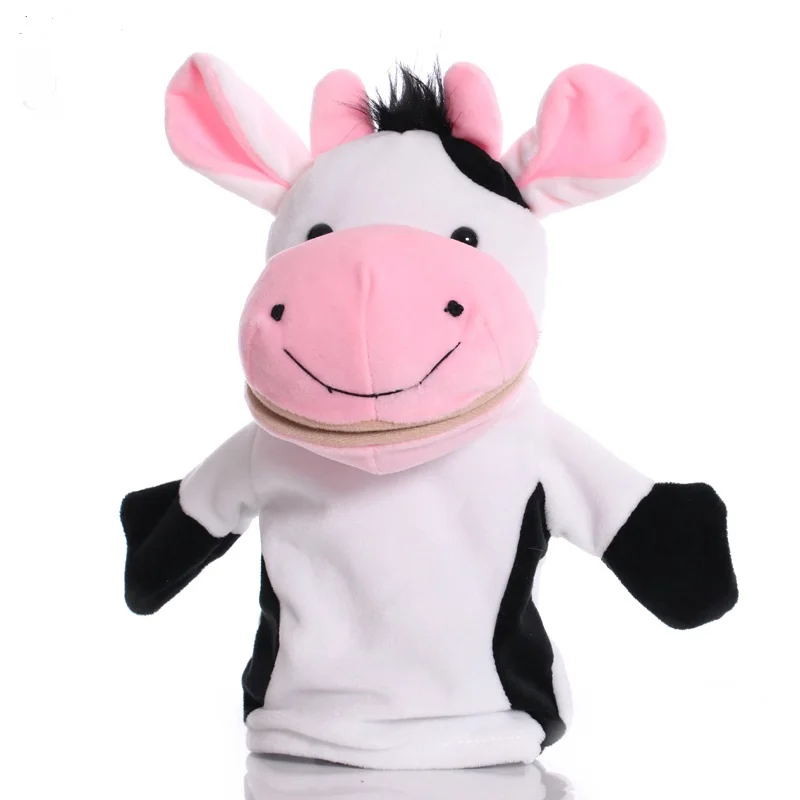 

25cm Animal Hand Puppet Cute Cow Plush Toys Baby Educational Hand Puppets Cartoon Pretend Telling Story Doll for Children Kids