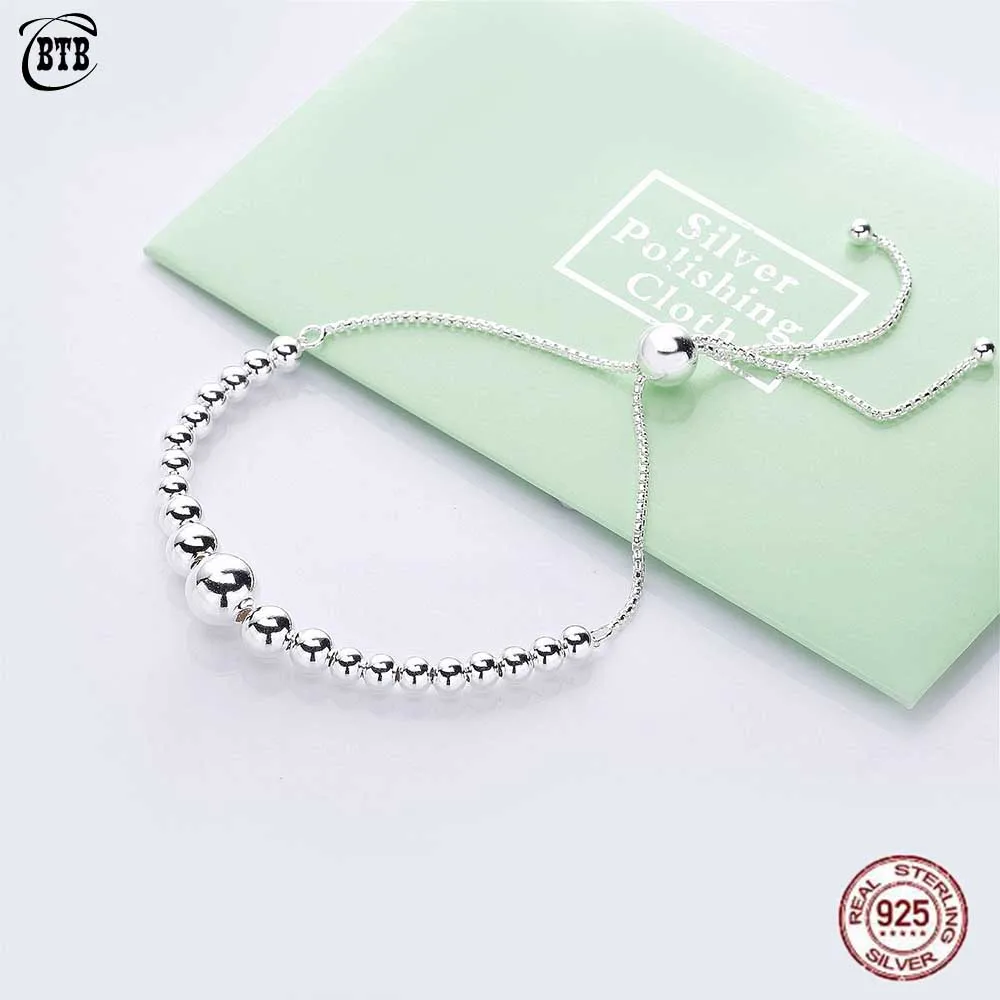 Новинка, 925 пробы, серебряная цепочка из бисера, скользящий браслет, подходит для женщин, браслет из бисера, подарок, сделай сам, ювелирное изделие