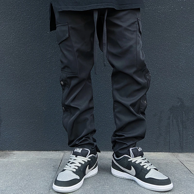 Black Nylon Snap Cargo Pants Mens Urban 