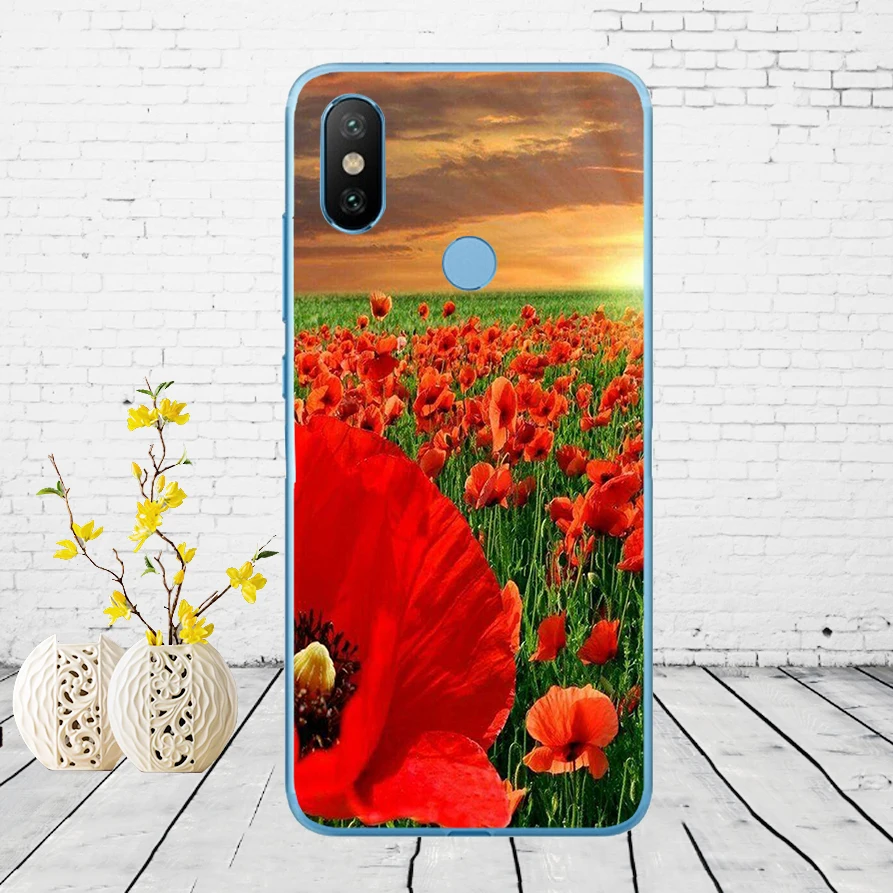63DD красный Маки на черном стиле мягкий силиконовый чехол для Xiao mi Red mi 6 6a mi 8 a2 lite note 5 6 pro 7 Case