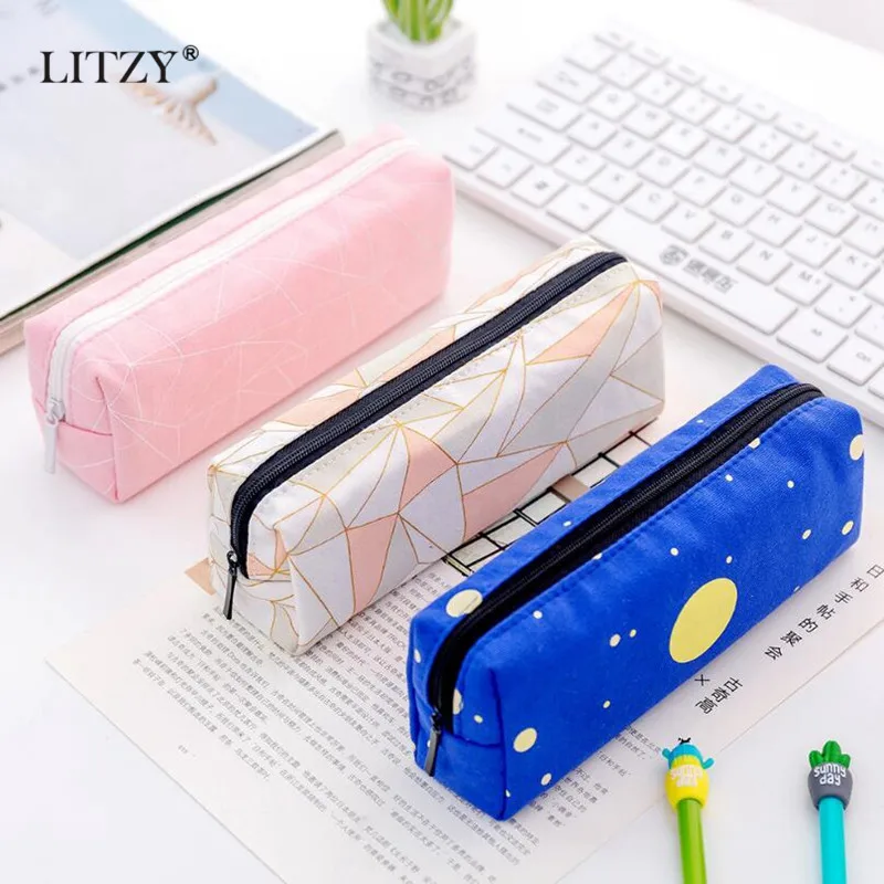

New School Pencil Case for Girls Boys Concise Solid Color Student Canvas Pencil Case Stationery Pencil Bag Box estojo escolar