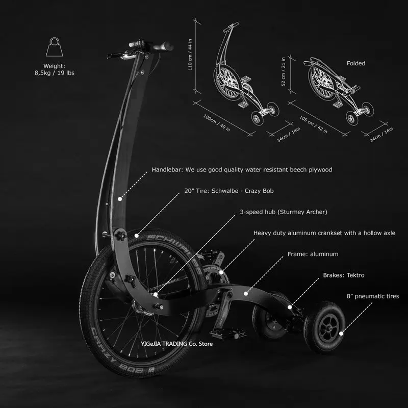 Folding Exercise Stand Up Half Bike Without Seat Portable 20 Inch Sports Bike Fitness