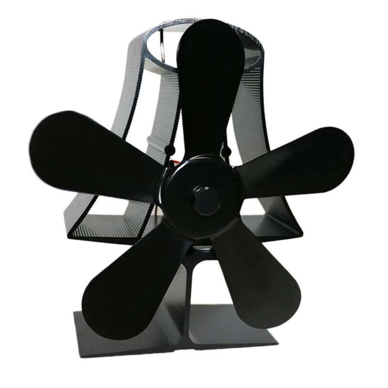 

black 5-Blade Wood Stove Fan Fireplace Thermal Fire Heater Power Household Accessory cooling fans tool kits