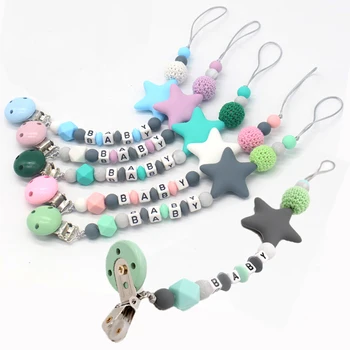 

Colorful Baby Letter Pacifier Clips Funny Silicone Star Chain For Infant Feeding Toddle Chew Toy Clips BPA Free Dummy Clips