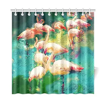 

Watercolors Flamingo Birds Painting House Decor Shower Curtain for Bathroom, Decorative Fabric Bath Curtain Set with Rings,
