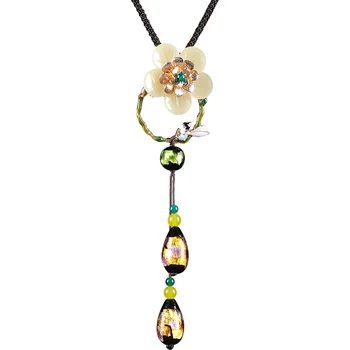 

Romantic Long Link Chain Flower Petals Crystal Gold Color Blossom Pendant Necklace for Valentine's Day Gift of Love Maiden