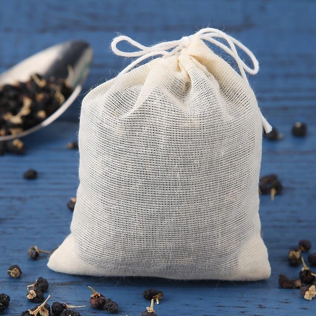 10X Reusable Cotton Muslin Bags Spices Herbs Tea Drawstring Empty Filter Bag