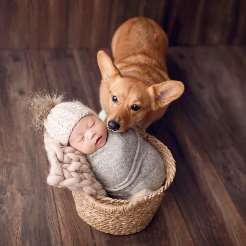 Newborn Photography Props Photography Accessori Natural Straw Hand-woven Basket Fotografia Infantil Baby Milestone Photo Shoot patchi baby souvenirs