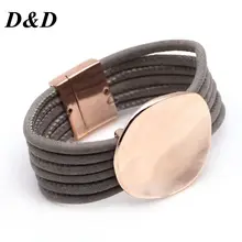 Кожаные браслеты для женщин дамы Бохо круглый металлический Шарм многослойный широкий браслет обруча женские ювелирные изделия