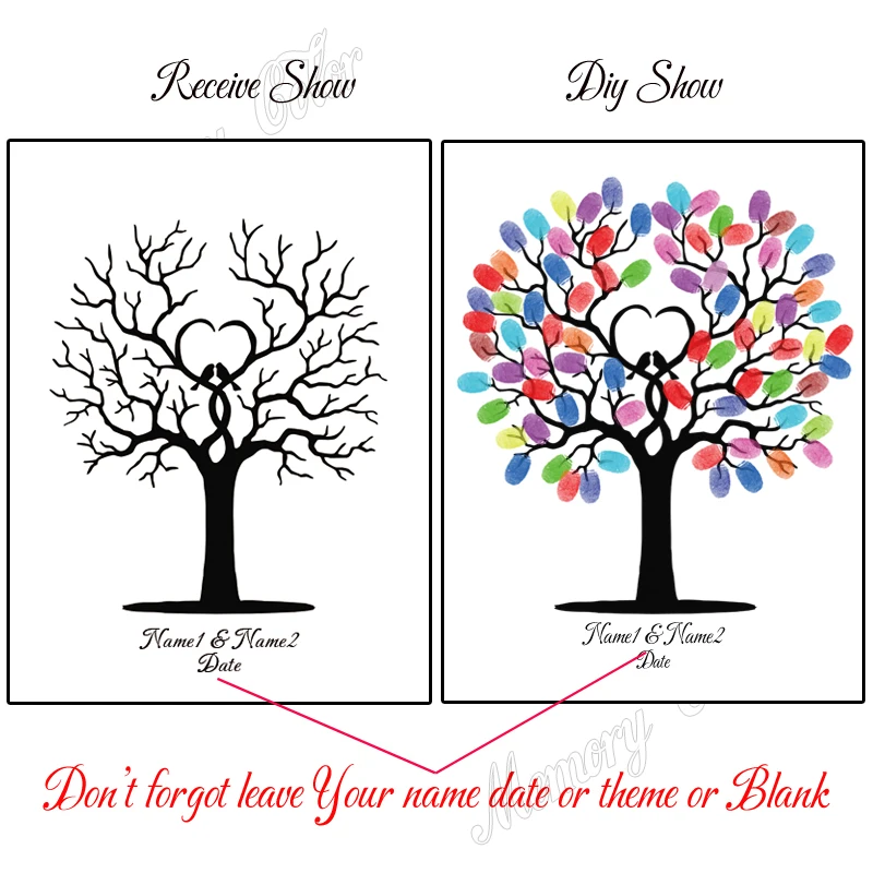 Bride and Groom's Name Wedding Date Fingerprint Wedding Fingerprint Tree Souvenirs For Decoration Fingerprint Painting