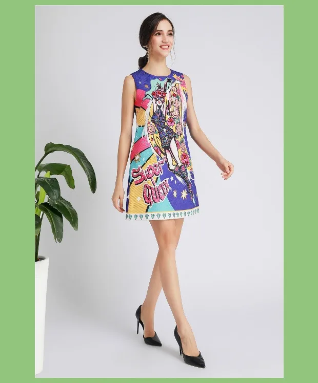 Дизайнерские Mulheres новые luco Lantejoulas Contas Flor Imprimir письмо Elegante da Festa Sem Mangas Vestidos мини Vestido