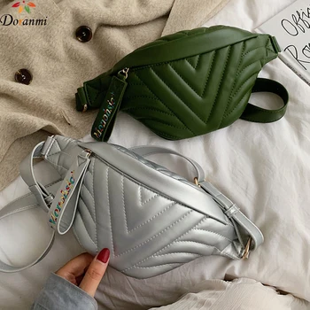 

DORANMI V Striped Fanny Pack Women's Chest Bag 2019 Luxury Brand Designed Nerka Solid Belt Bags Waist Pack BG076