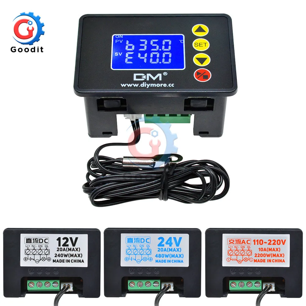 Термостат контроллер постоянного тока 12V 24V AC 110 V-220 V микрокомпьютер Температура цифровой 1,37 ″ ЖК-дисплей-55 ℃~ 120℃ контроллер заменить W3001