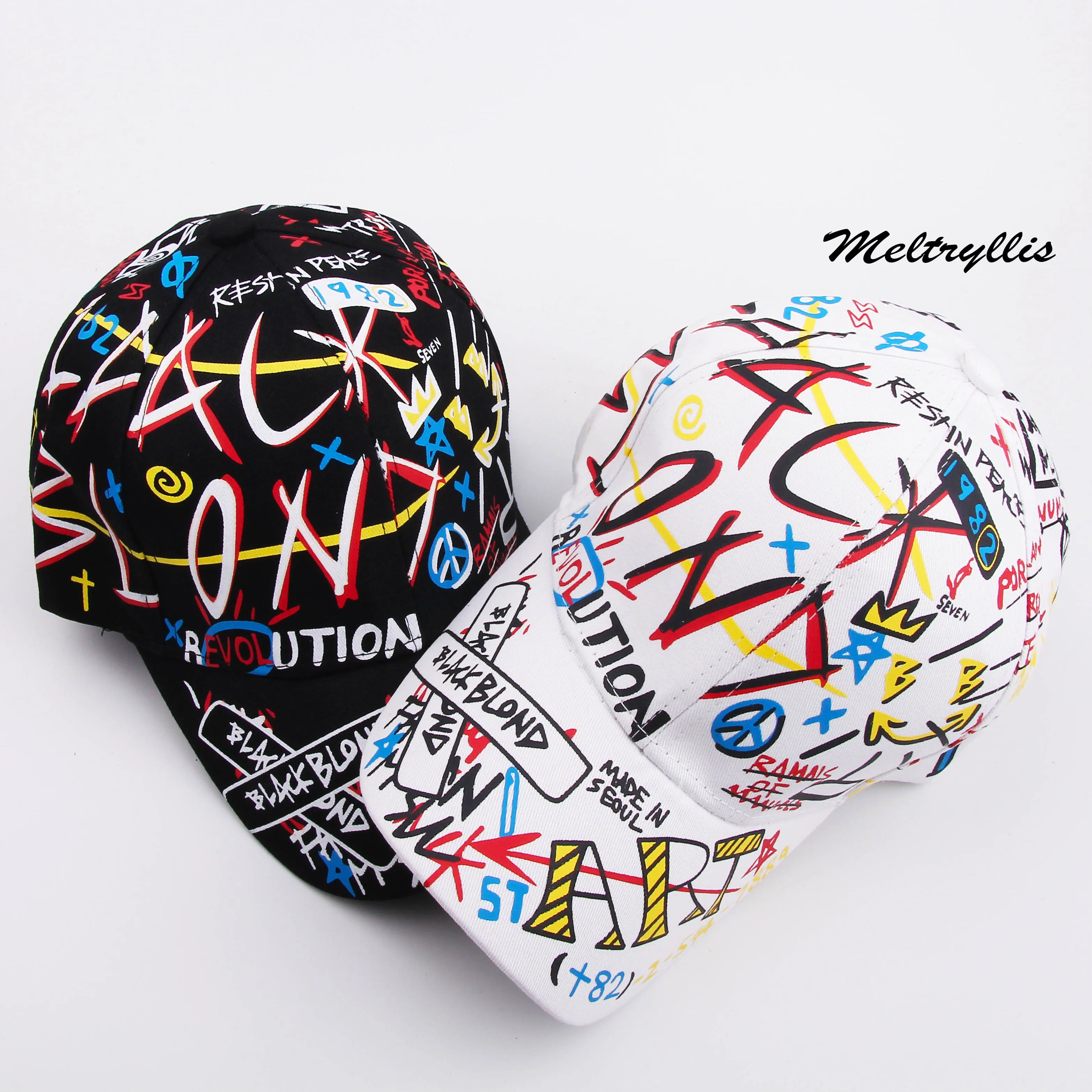 

[Meltryllis]New Summer Street Dance Hip Hop Caps Couples Snapback Hat Graffiti Printed Baseball Cap For Men Women Casquette hat