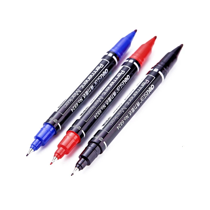 

3pcs/set Black/Blue/Red Colored Dual Tip 0.5/1 mm Fast Dry Permanent Marker Pens for School Office Supplies Student Stationery