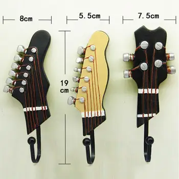 

Hook Wall Mounted For Clock Keys Various Three Colors Retro 3pcs / Set Guitar Heads Music Home Resin Clothes Hanger