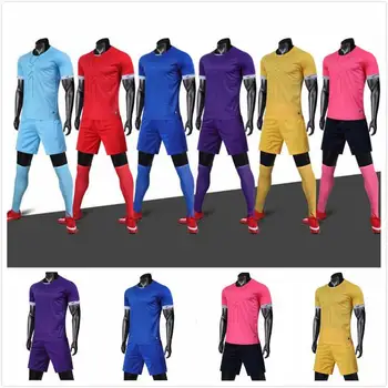 

Customize Football Jersey Shorts Set Professional Design Team Logo Soccer Uniforms Adult Youth Blue Yellow Purple Red Pink Navy