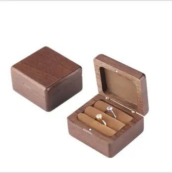 

12pcs Natural Walnut Wood Ring Box Magnetic Cover Wooden Couple Ring Earring Holder Jewelry Storage Case Gift Boxes Wholesale