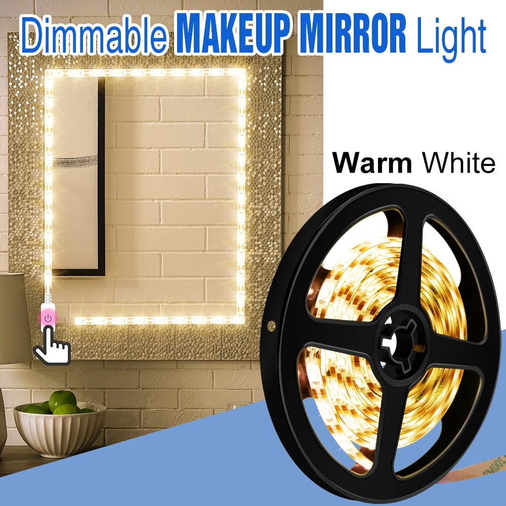 

USB Makeup Mirror Light LED Touch Dimmable Dressing Table Lights LED Vanity Mirror Lamp 5V Waterproof Bathroom Mirror Bombilla