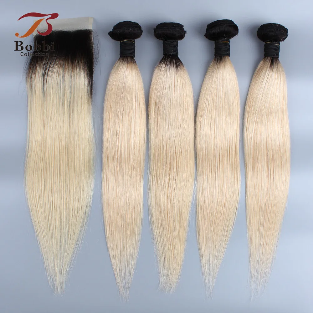 BOBBI коллекция Ombre T 1B 613 темный корень Платина блонд 3/4 пучки с закрытием